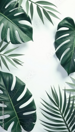 Elegant silver-toned tropical leaves, light backdrop , white, nature