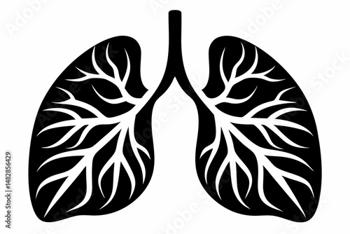 lungs silhouette line art vector illustration with a white background