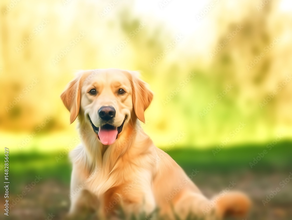 Happy Golden Retriever Smiles in Outdoor Natural Setting Happy Golden Retriever Smiles in Outdoor Natural Setting