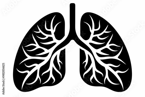 lungs silhouette line art vector illustration with a white background