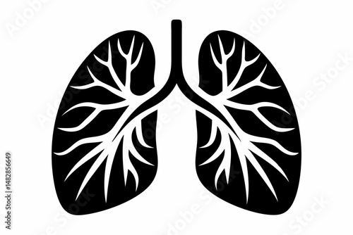 lungs silhouette line art vector illustration with a white background