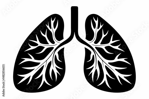 lungs silhouette line art vector illustration with a white background
