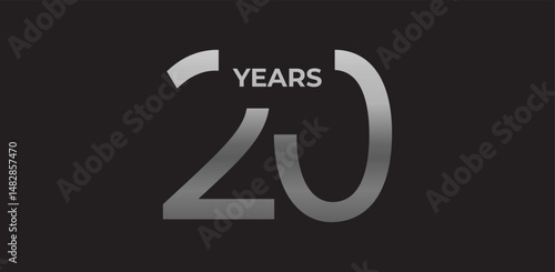 Stylized metallic 20 years logo, cutted geometric numbers, conveys strength, growth, prestige. Commemorative visual for 20-year branding, events, digital banners. Vector illustration