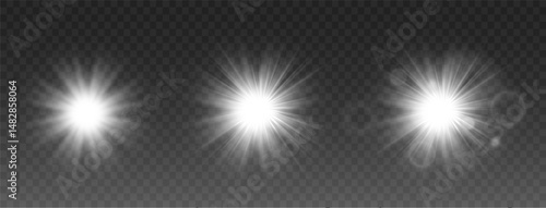Png glowing flare and star sparkle effect with white glitter light flash glare on abstract background shine beam explosion vector magic design starlight