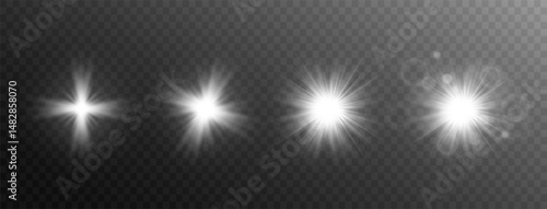 Png glowing flare and star sparkle effect with white glitter light flash glare on abstract background shine beam explosion vector magic design starlight