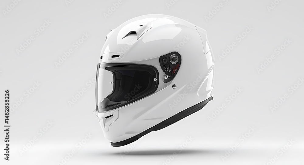 Fototapeta premium Isolated White Motorcycle Helmet on Light Background
