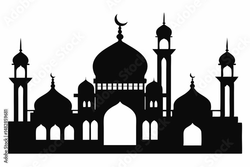 mosques silhouette line art vector illustration with a white background