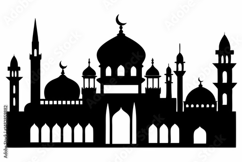 mosques silhouette line art vector illustration with a white background