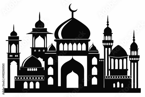 mosques silhouette line art vector illustration with a white background