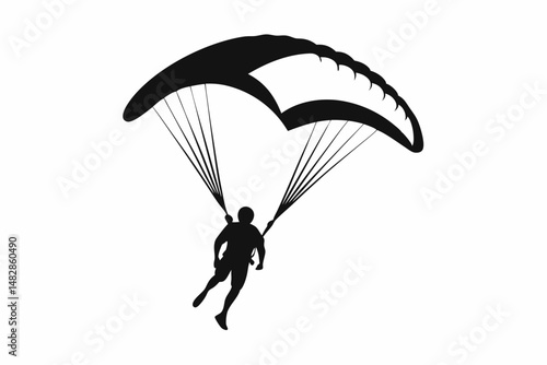 paraglider silhouette line art vector illustration with a white background