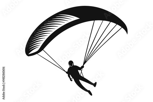 paraglider silhouette line art vector illustration with a white background