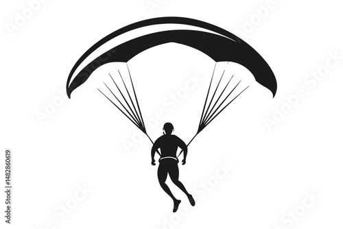paraglider silhouette line art vector illustration with a white background