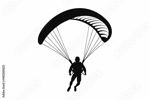 paraglider silhouette line art vector illustration with a white background