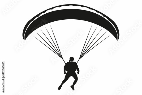 paraglider silhouette line art vector illustration with a white background