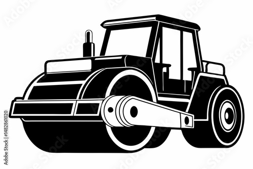 road roller silhouette line art vector illustration with a white background