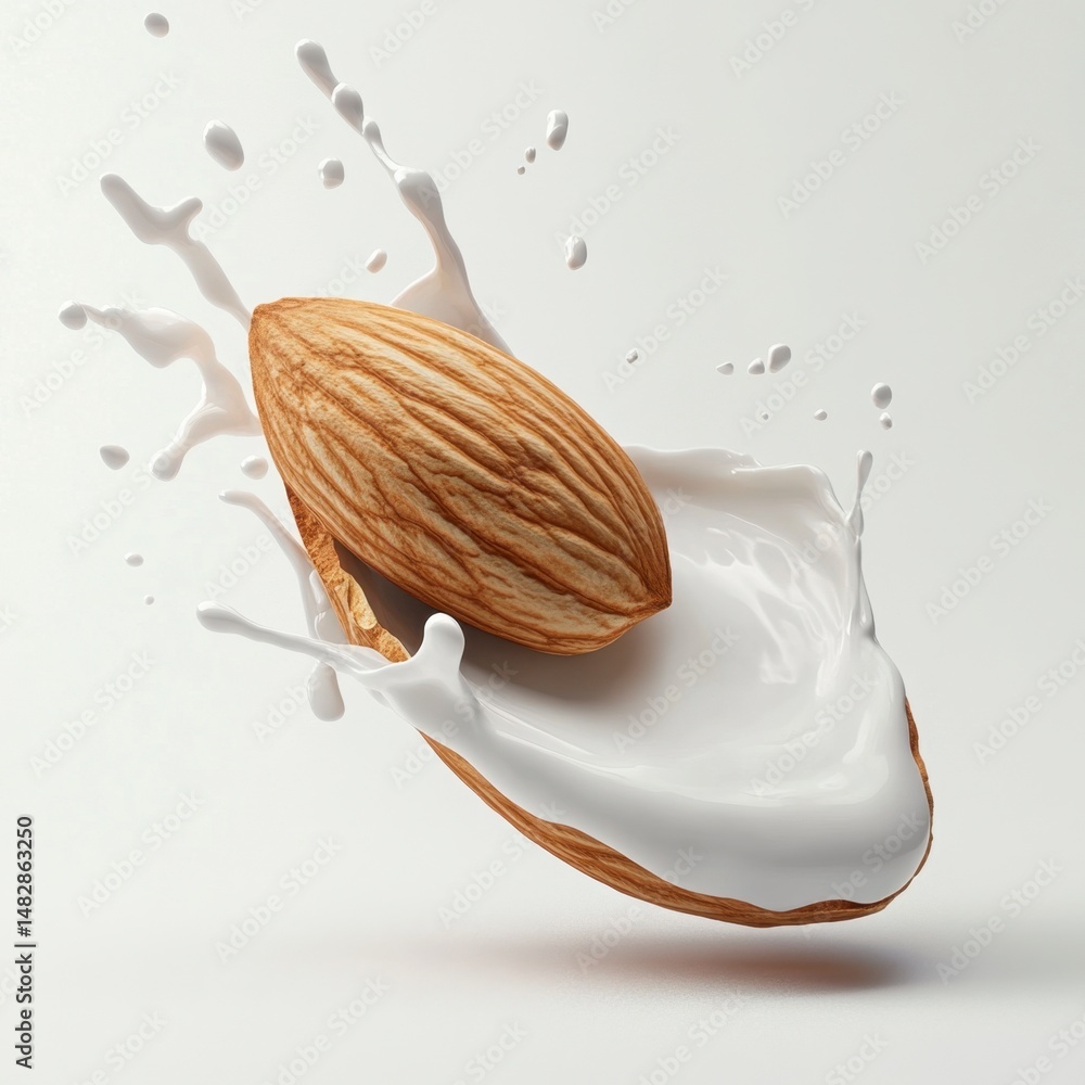 Fototapeta premium Almond Splash in Milk with Dynamic Fluid Motion 70 Characters