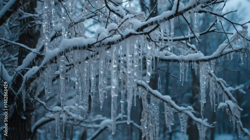 Wallpaper Mural Icicles Hanging from Snow-Covered Branches in Winter Torontodigital.ca