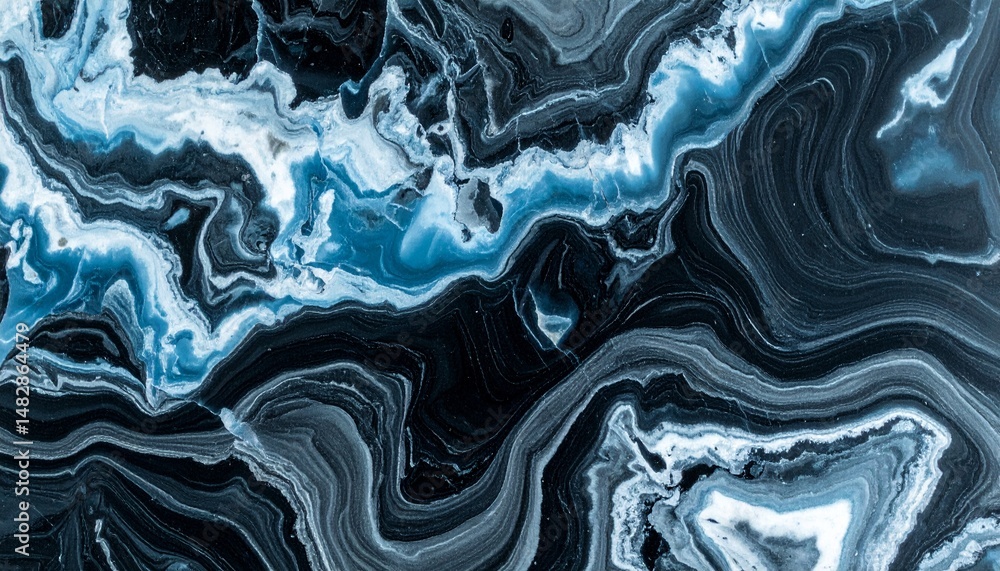 Obraz premium Black and blue marble stone background, fossil texture