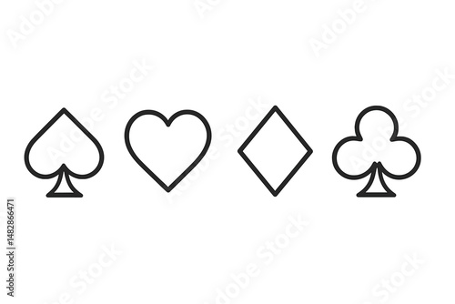 Playing card suits with spade, heart, diamond, and club designs illustrating a simple and minimalist style