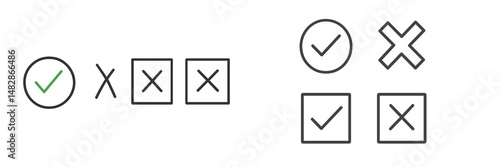 Various symbols depicting correct and incorrect choices in a minimalistic style with clear visual contrast