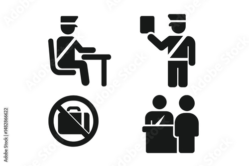 Security checkpoints and procedures for travelers at an airport location during daytime hours