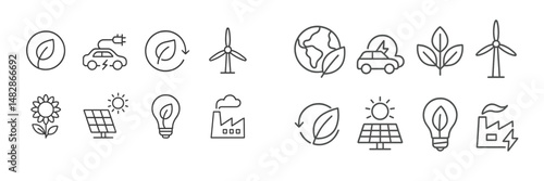 Various eco-friendly symbols representing renewable energy and sustainability concepts for improved environmental awareness