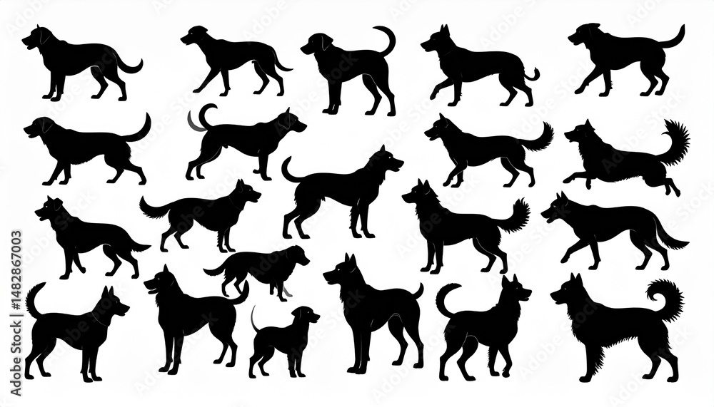 Obraz premium Dogs silhouettes set vector design