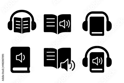 Various icons representing audiobooks and reading activities for users interested in literature and audio learning formats
