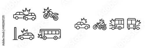 Traffic incidents illustrated through icons showing various types of collisions involving vehicles and motorcycles