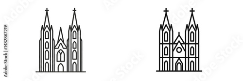 Distinctive architectural styles of Gothic cathedrals showcased in minimalistic line art design