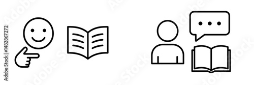 Engaging conversation and learning illustrated through simple icons in a bright design