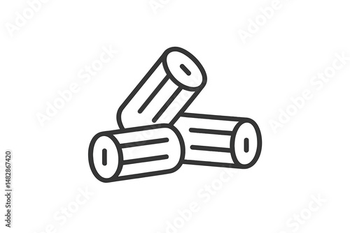 Detailed depiction of three wooden logs arranged in a balanced position, showcasing their cylindrical shape and natural texture