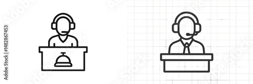 Customer service representative assisting clients with inquiries at a help desk during business hours