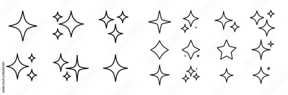 Various star and sparkle designs showcasing different shapes and sizes for artistic purposes Various star and sparkle designs showcasing different shapes and sizes for artistic purposes