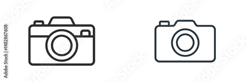 Various camera designs demonstrating minimalistic styles and creative line art, showcasing the evolution of photographic equipment