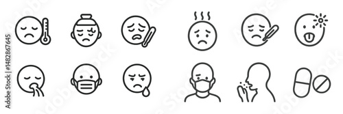 Icons representing various health-related feelings and symptoms during illness