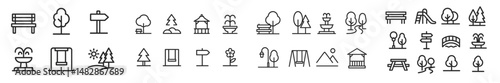 Collection of simple icons representing parks, nature, and recreational activities for design and planning projects