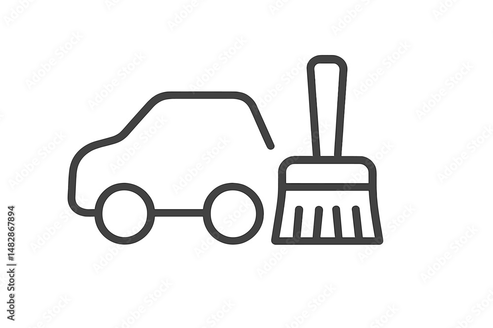 Cleaning a car with a brush in a simple design illustration Cleaning a car with a brush in a simple design illustration