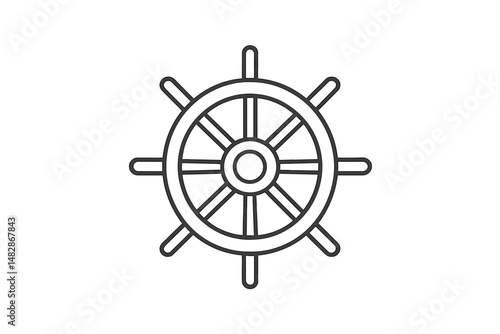 Ship steering wheel design symbolizing navigation and maritime adventure in a simple outline style