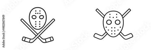 Hockey masks and crossed sticks symbols representing ice hockey competition in a minimalist design