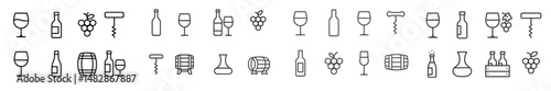Wine and grape themed illustrations showcasing various wine-related objects and activities in a minimalistic style