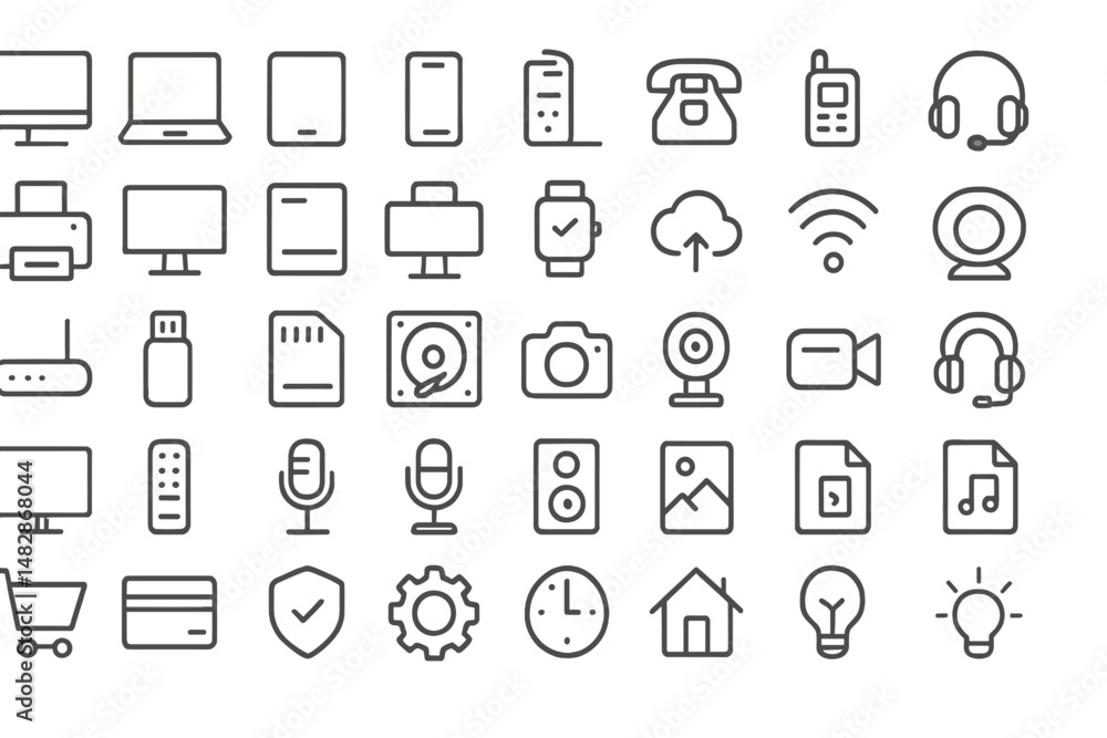 Fototapeta premium Collection of various technology icons representing modern digital communication and multimedia tools