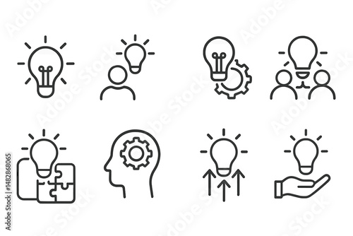 Creative ideas and brainstorming sessions illustrated through various light bulb designs in a modern style