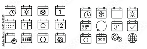 Calendar icons representing various seasons, dates, and functions for scheduling and planning tasks