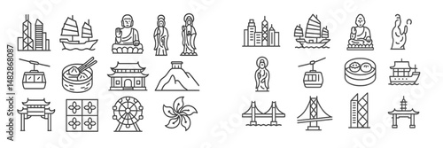 Cultural landmarks and symbols in a vibrant design showcasing Asian architecture and traditions