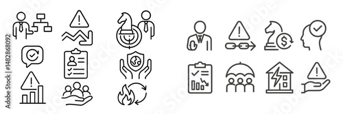 Visual representation of risk management concepts and strategies illustrating teamwork and safety in various business scenarios