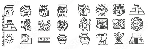 Explore ancient Mesoamerican culture through intricate line art depicting rituals, deities, and structures from a rich heritage