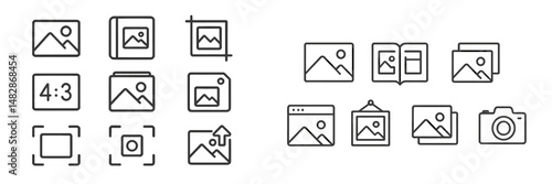 Various icons representing image formats, adjustments, and gallery view for digital content creation