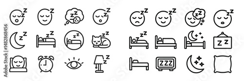 Various sleep-related icons showcasing different aspects of resting and dreaming during nighttime hours