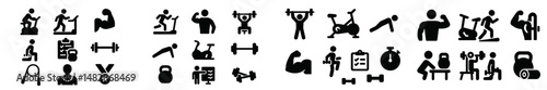 Various fitness and exercise icons showcasing different activities and workouts for health enthusiasts in a dynamic layout